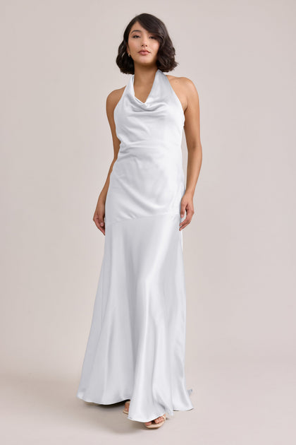 Amaya Satin Dress | Made To Order | White Pearl