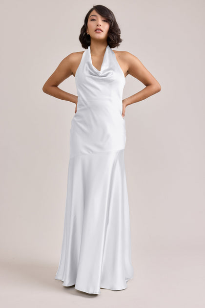 Amaya Satin Dress | Made To Order | White Pearl