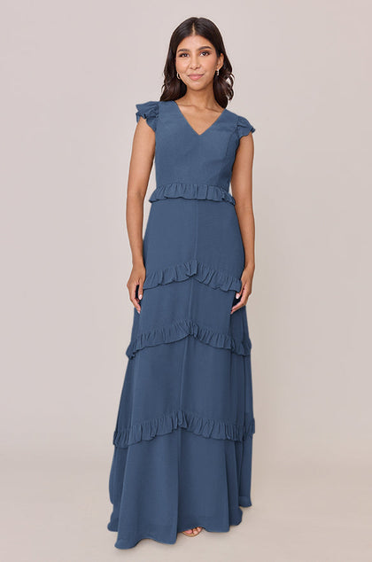 Amelia Chiffon Dress | Made To Order | Dusty Blue