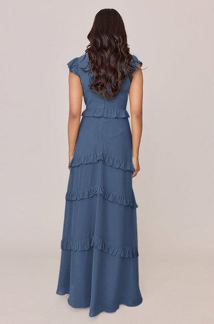 Amelia Chiffon Dress | Made To Order | Dusty Blue