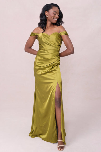 Ariel Convertible Satin Dress | Made To Order | Chartreuse