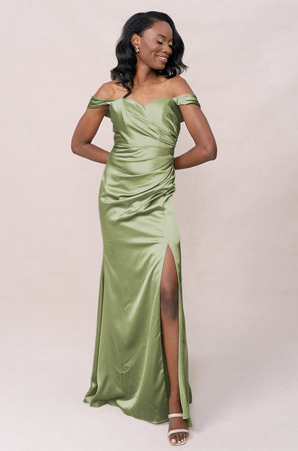 Ariel Convertible Satin Dress | Made To Order | Matcha