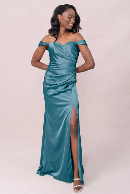 Ariel Convertible Satin Dress | Made To Order | Turquoise
