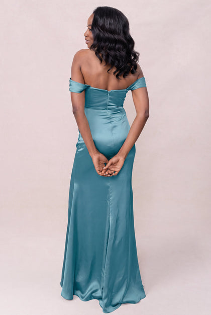 Ariel Convertible Satin Dress | Made To Order | Turquoise