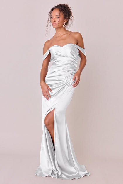 Ariel Convertible Satin Dress | White Pearl