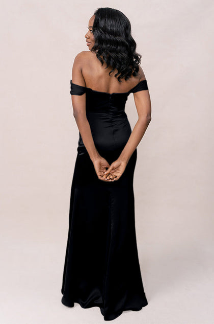 Ariel Convertible Satin Dress | Made To Order | Black