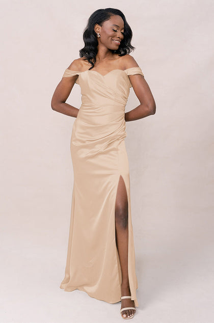 Ariel Convertible Satin Dress | Made To Order | Honey Beige