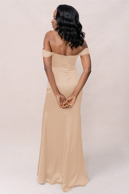 Ariel Convertible Satin Dress | Made To Order | Honey Beige