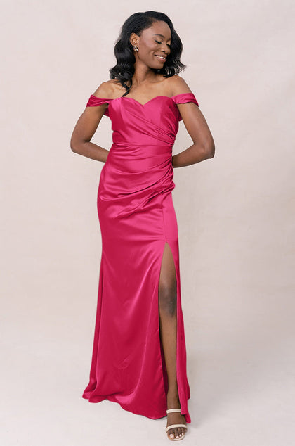 Ariel Convertible Satin Dress | Made To Order | Hot Pink