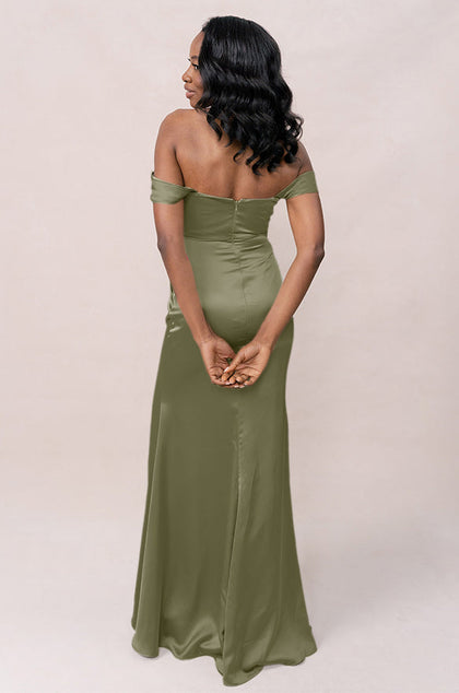 Ariel Convertible Satin Dress | Made To Order | Moss
