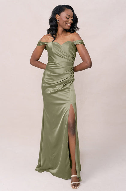 Ariel Convertible Satin Dress | Made To Order | Moss