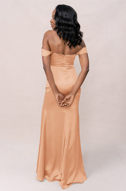 Ariel Convertible Satin Dress | Made To Order | Peach