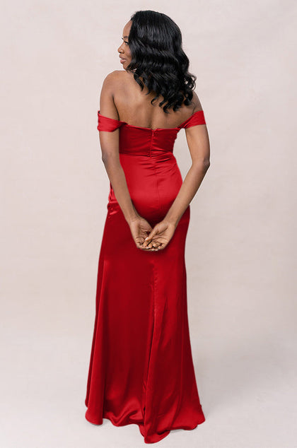 Ariel Convertible Satin Dress | Made To Order | Poppy Red