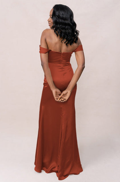 Ariel Convertible Satin Dress | Made To Order | Rust