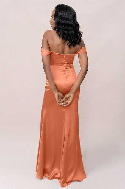 Ariel Convertible Satin Dress | Made To Order | Tangerine