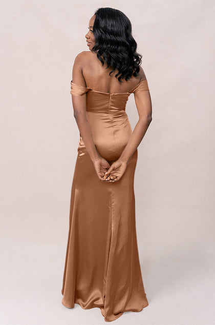 Ariel Convertible Satin Dress | Made To Order | Toffee