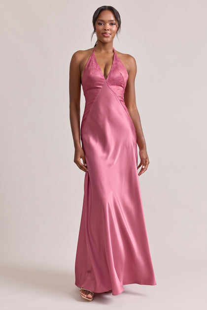 Ashanti Satin + Lace Dress | Raspberry