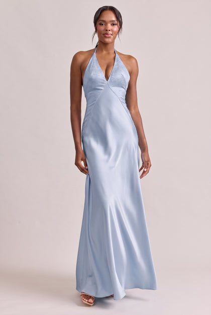Ashanti Satin + Lace Dress | Sky Blue