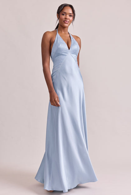 Ashanti Satin + Lace Dress | Sky Blue