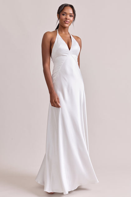 Ashanti Satin + Lace Dress | White