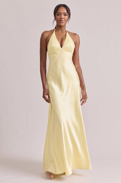 Ashanti Satin + Lace Dress | Yellow