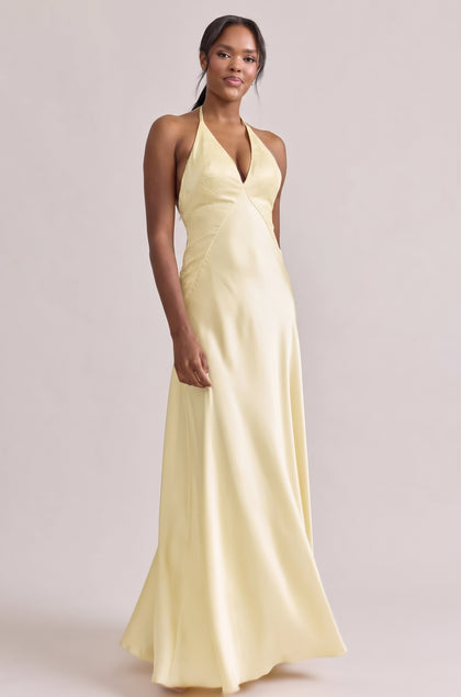 Ashanti Satin + Lace Dress | Yellow