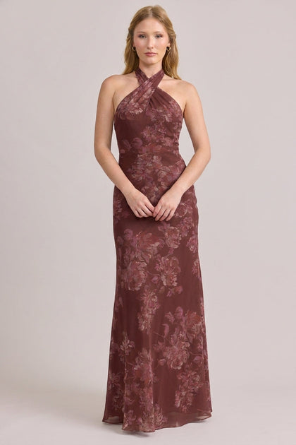 Athena Chiffon Floral Print Dress | Made To Order | Mahogany Blooms