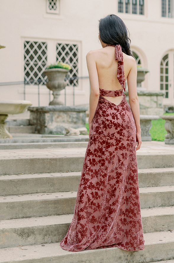 Floral Velvet Burnout Long Sleeve Draped Dress – Lela Rose