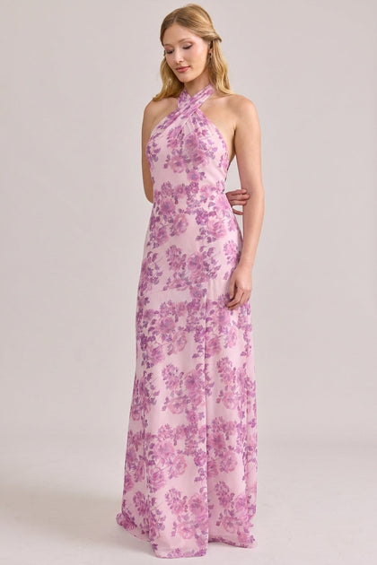 Athena Chiffon Floral Print Dress | Made To Order | Perfect Pink Blossom