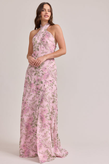Athena Chiffon Floral Print Dress | Made To Order | Perfect Pink Meadow Blooms