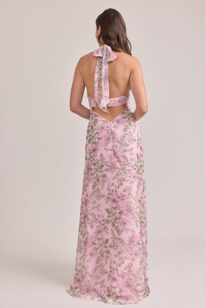 Athena Chiffon Floral Print Dress | Made To Order | Perfect Pink Meadow Blooms
