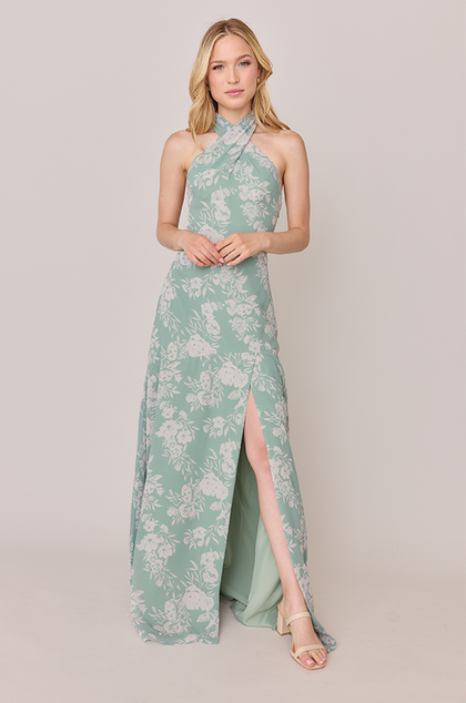 Athena Chiffon Floral Print Dress | Made To Order | Champagne Bouquet