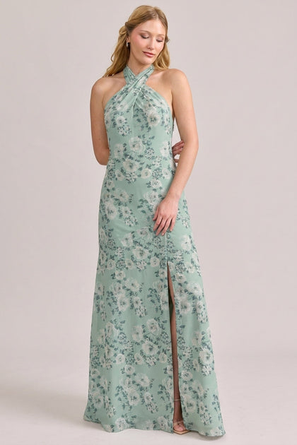 Athena Chiffon Floral Print Dress | Made To Order | Sage Blossom