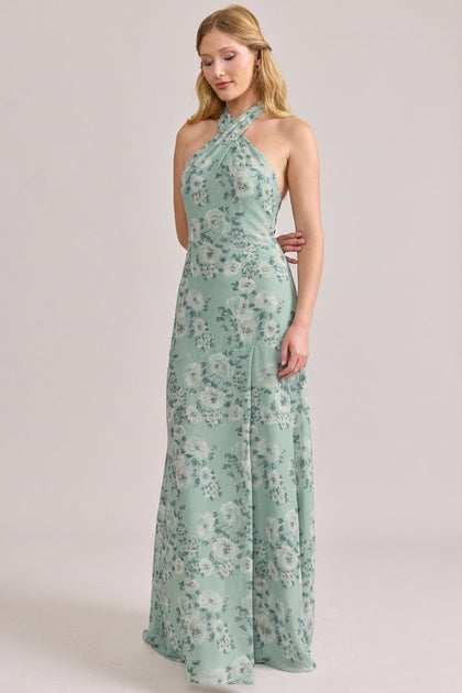 Athena Chiffon Floral Print Dress | Made To Order | Sage Blossom