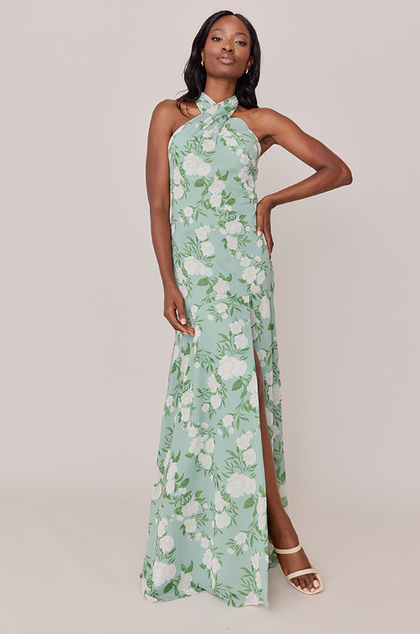 Athena Chiffon Floral Print Dress | Made To Order | Sage Multi Bouquet