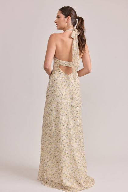 Athena Chiffon Floral Print Dress | Made To Order | Yellow Posey