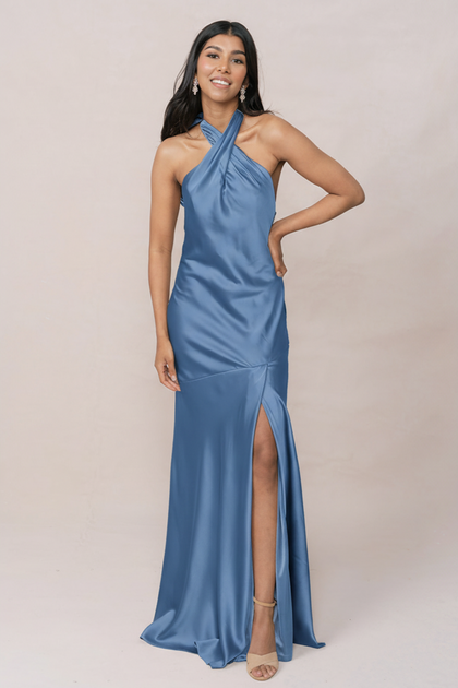 Athena Satin Dress | Made To Order | True Blue