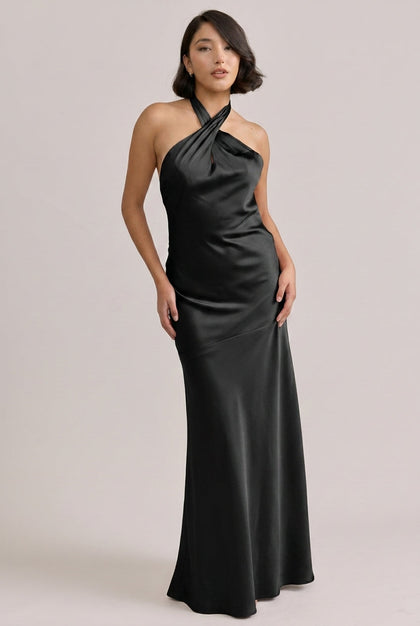 Athena Satin Dress | Made To Order | Black