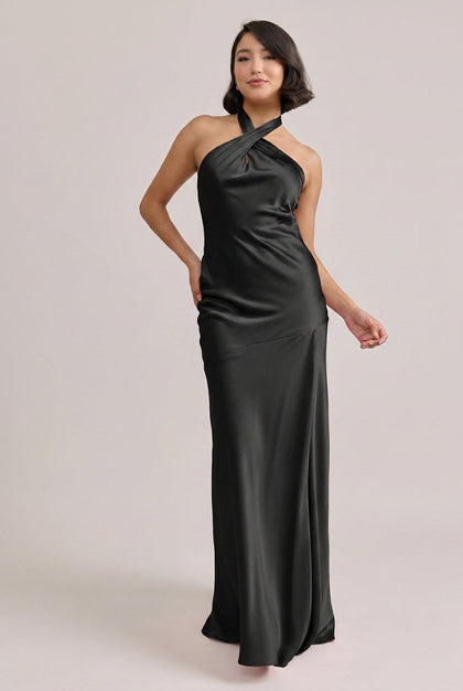 Athena Satin Dress | Black