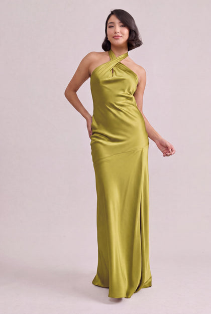 Athena Satin Dress | Made To Order | Chartreuse