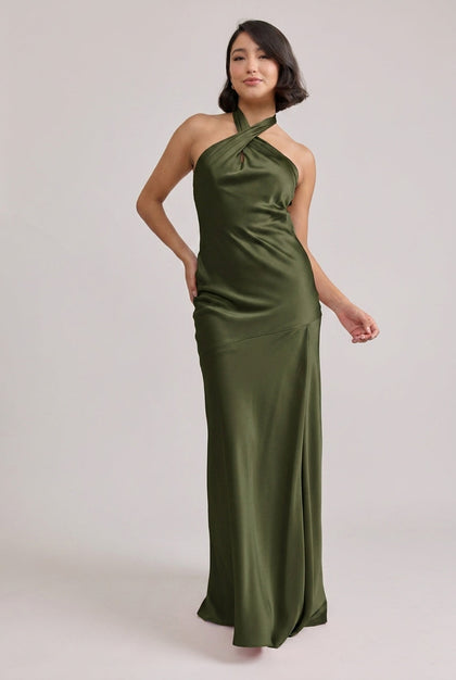 Athena Satin Dress | Made To Order | Deep Olive