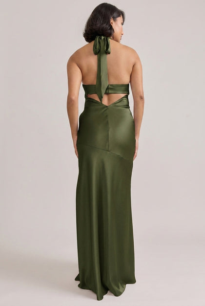 Athena Satin Dress | Made To Order | Deep Olive