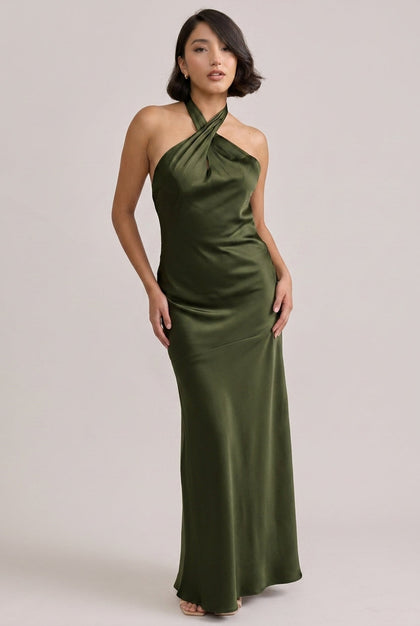 Athena Satin Dress | Made To Order | Deep Olive