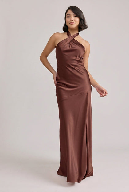 Athena Satin Dress | Mahogany