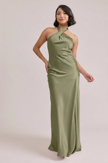 Athena Satin Dress | Made To Order | Moss