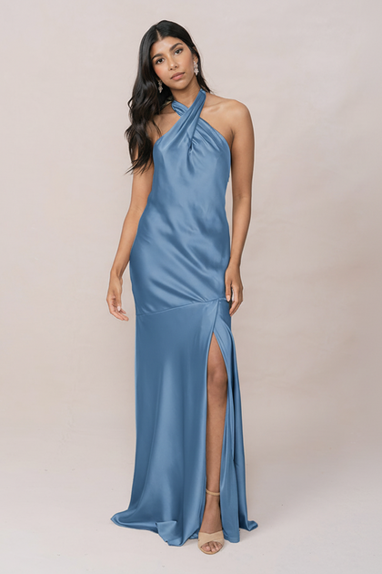 Athena Satin Dress | Made To Order | True Blue