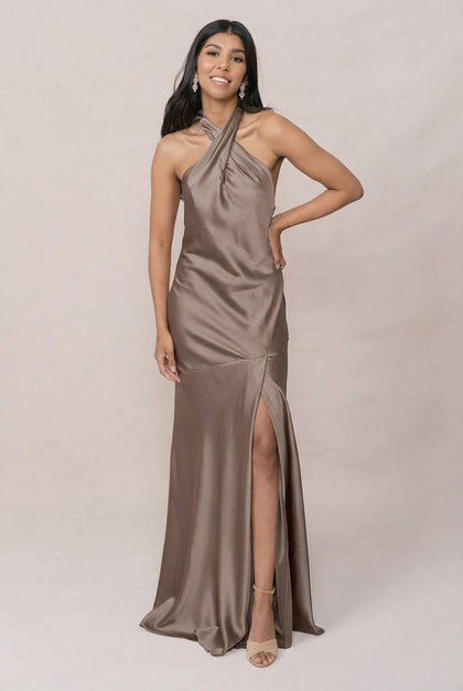 Athena Satin Dress | Made To Order | Truffle