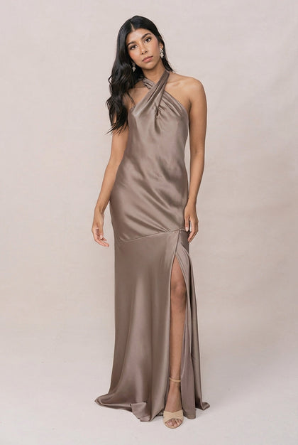 Athena Satin Dress | Made To Order | Truffle