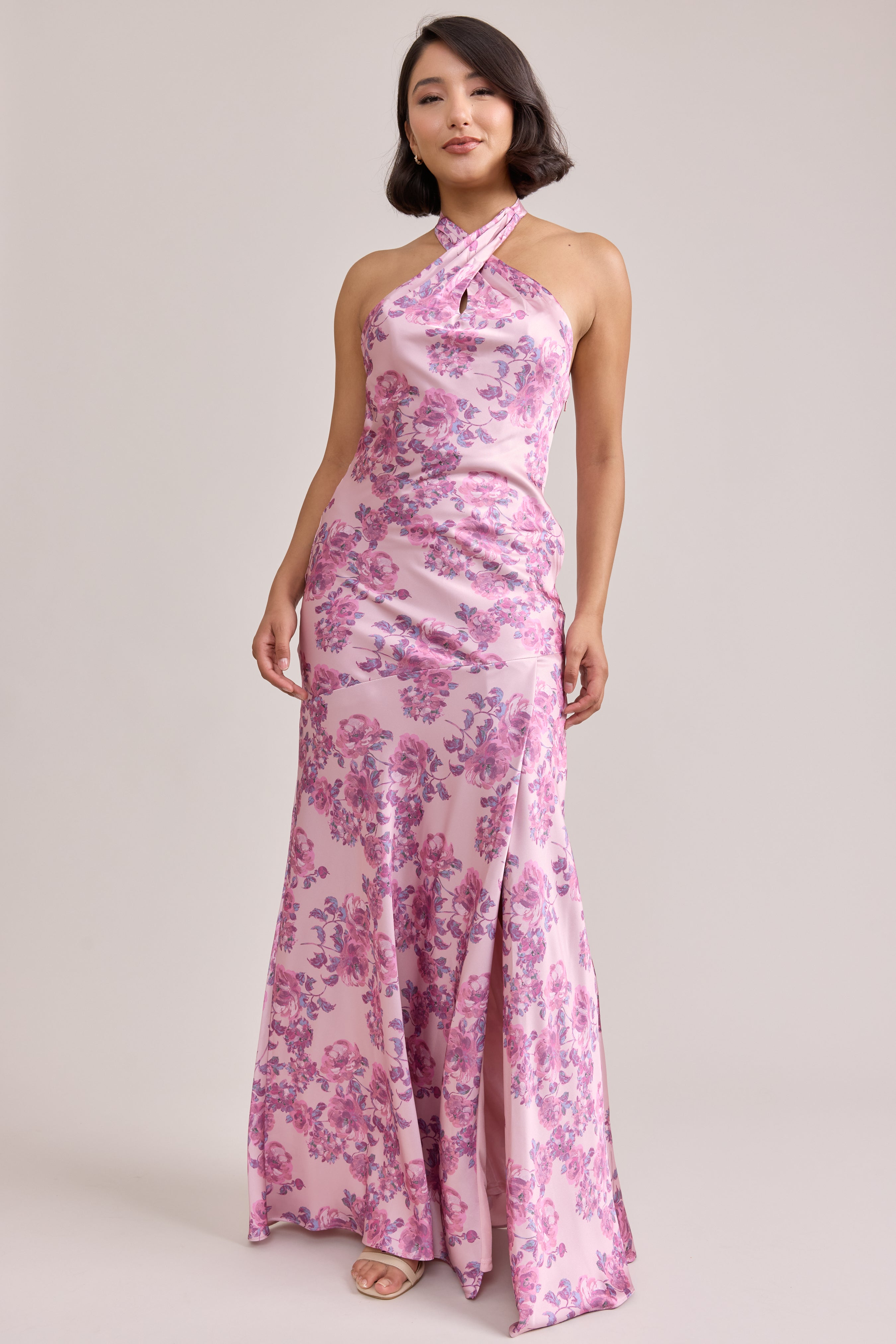 Athena Satin Floral Print Dress