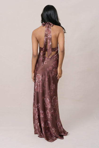 Athena Satin Floral Print Dress | Made To Order | Mahogany Blooms